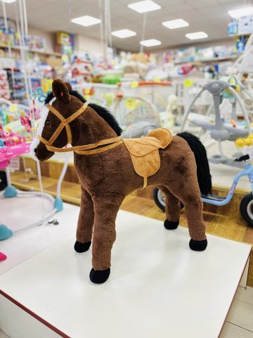Stovintis žaislas žirgas, pliušinis, rudas - Toys Plius