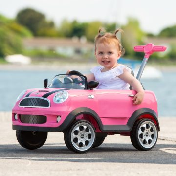 MINI Cooper paspiriama mašina su rankena,rožinė - Toys Plius