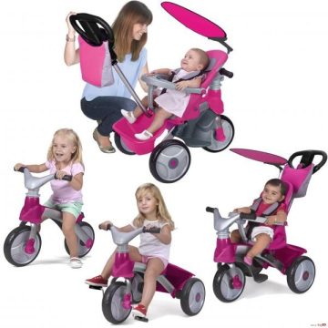 Triratukas vaikams su stogeliu 4 in1 „FEBER” rožinis - Toys Plius