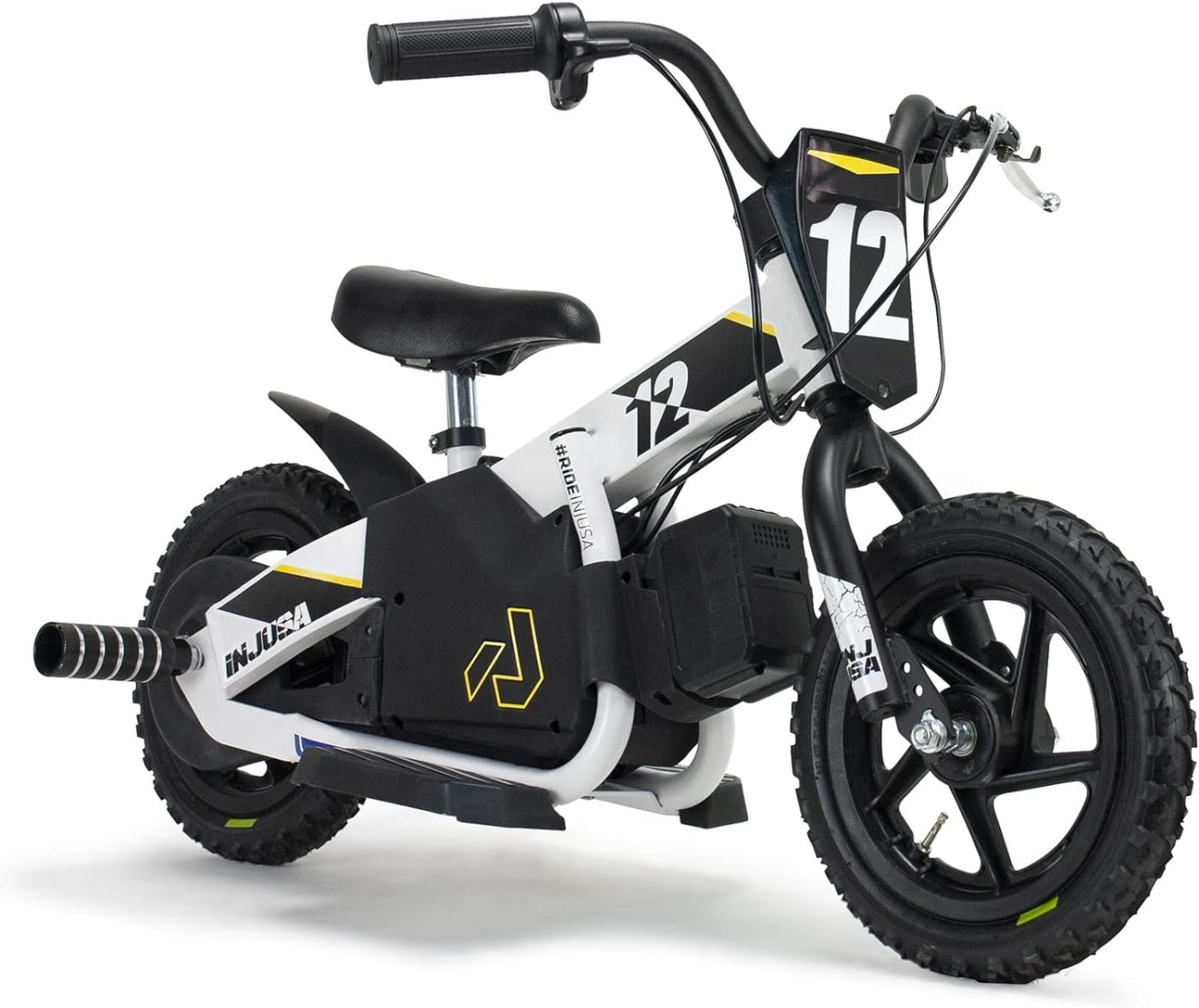 Vaikiškas elektrinis dviratis e-Bike 12″ 24V baltas,12 colių ratais