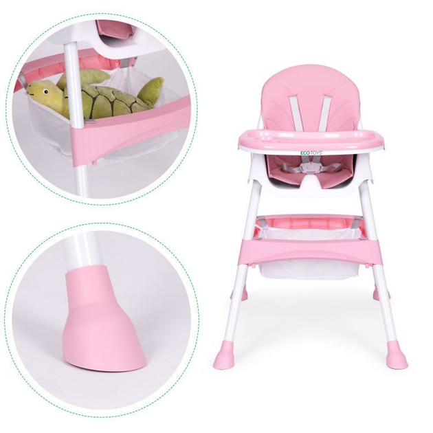 Ecotoys Maitinimo kėdutė 2in1 rožinė