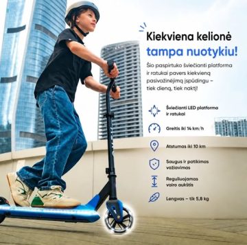 Vaikiškas elektrinis paspirtukas Aero G6 LED - Toys Plius