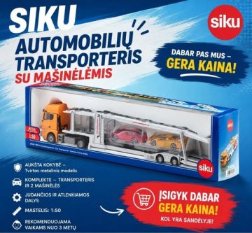 Siku automobilių transporteris su mašinėlėmis, metalinis 1:50 - Toys Plius