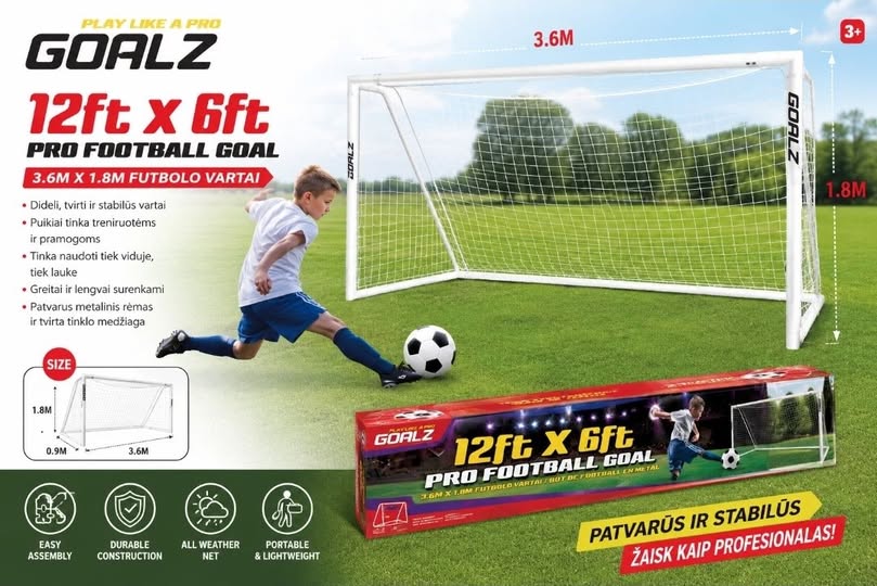 GOALZ Profesionalūs futbolo vartai (3,6 × 1,8 m)